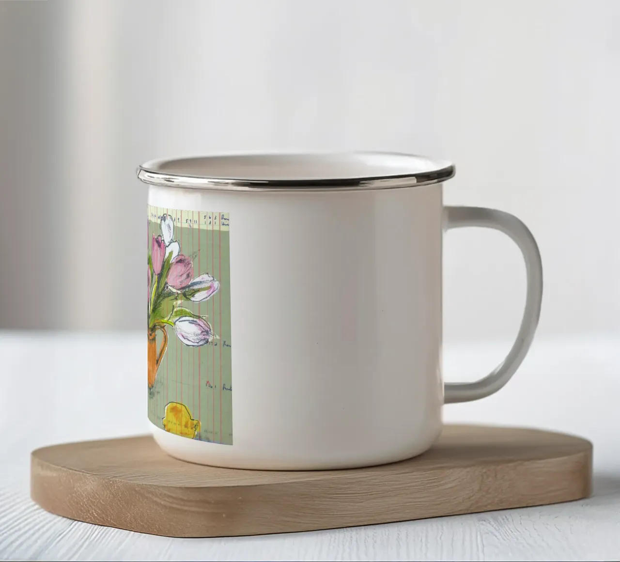 Tulips And Red Fizz mug en émail de Stars Above Us