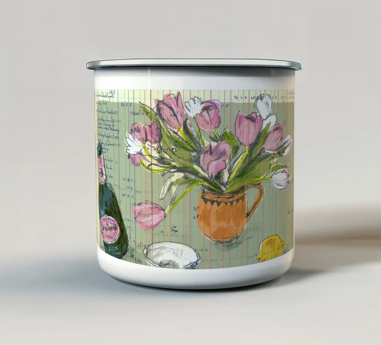 Tulips And Red Fizz mug en émail de Stars Above Us