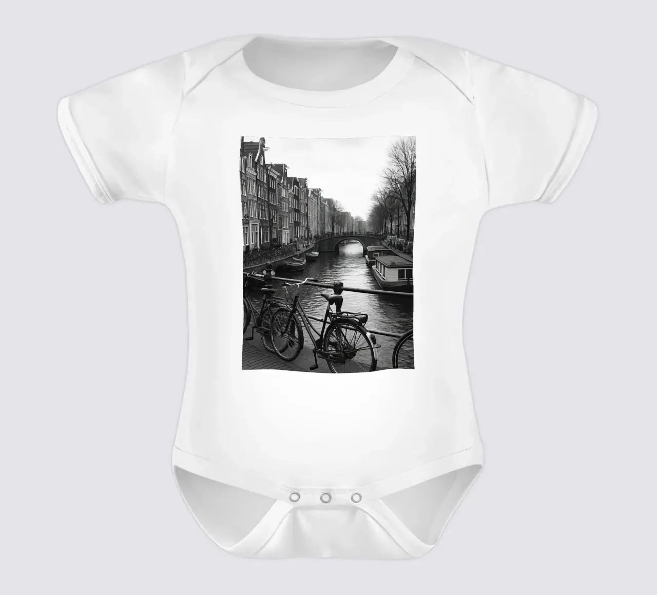 Amsterdam, Paesi Bassi Panorama della città in bianco e nero Photogr body neonato maniche corte da the gondels