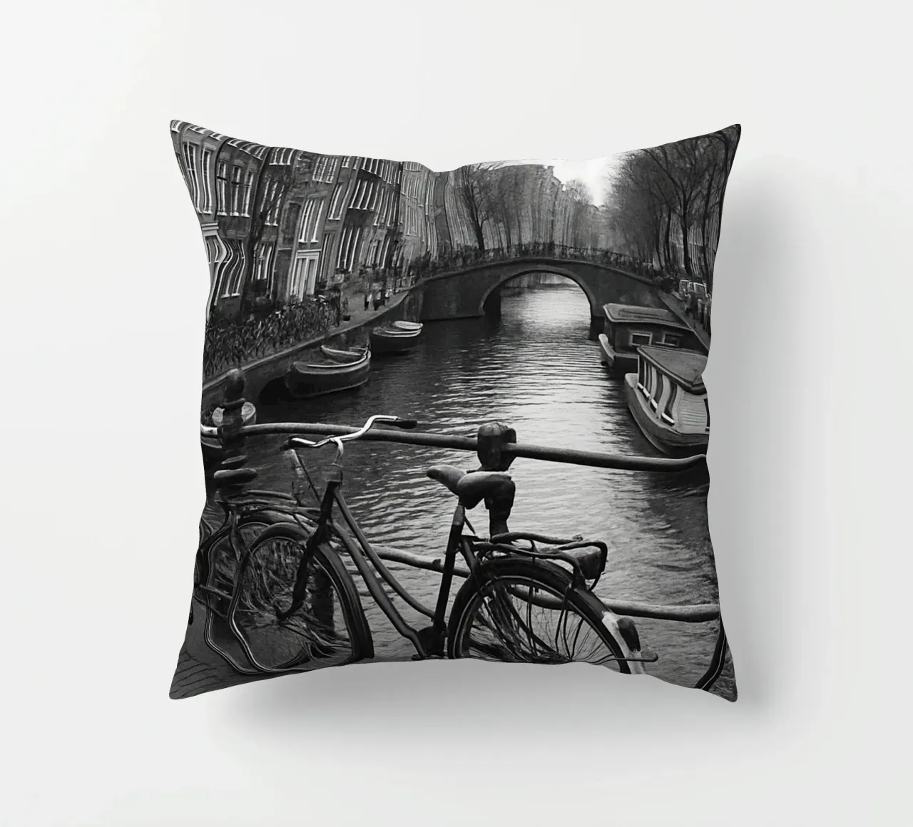 Amsterdam, Paesi Bassi Panorama della città in bianco e nero Photogr cuscino da the gondels