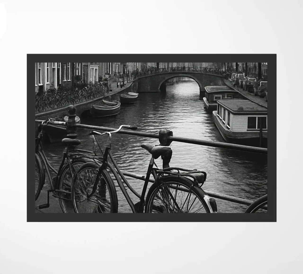 Amsterdam, Paesi Bassi Panorama della città in bianco e nero Photogr zerbino da the gondels