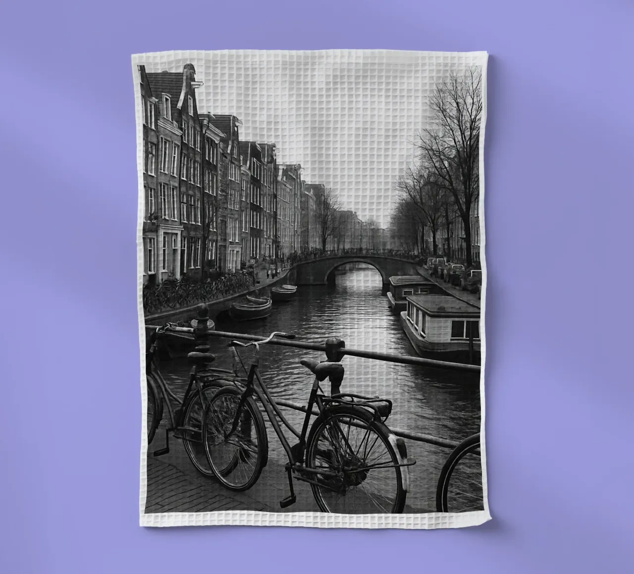 Amsterdam, Paesi Bassi Panorama della città in bianco e nero Photogr canovaccio da cucina da the gondels