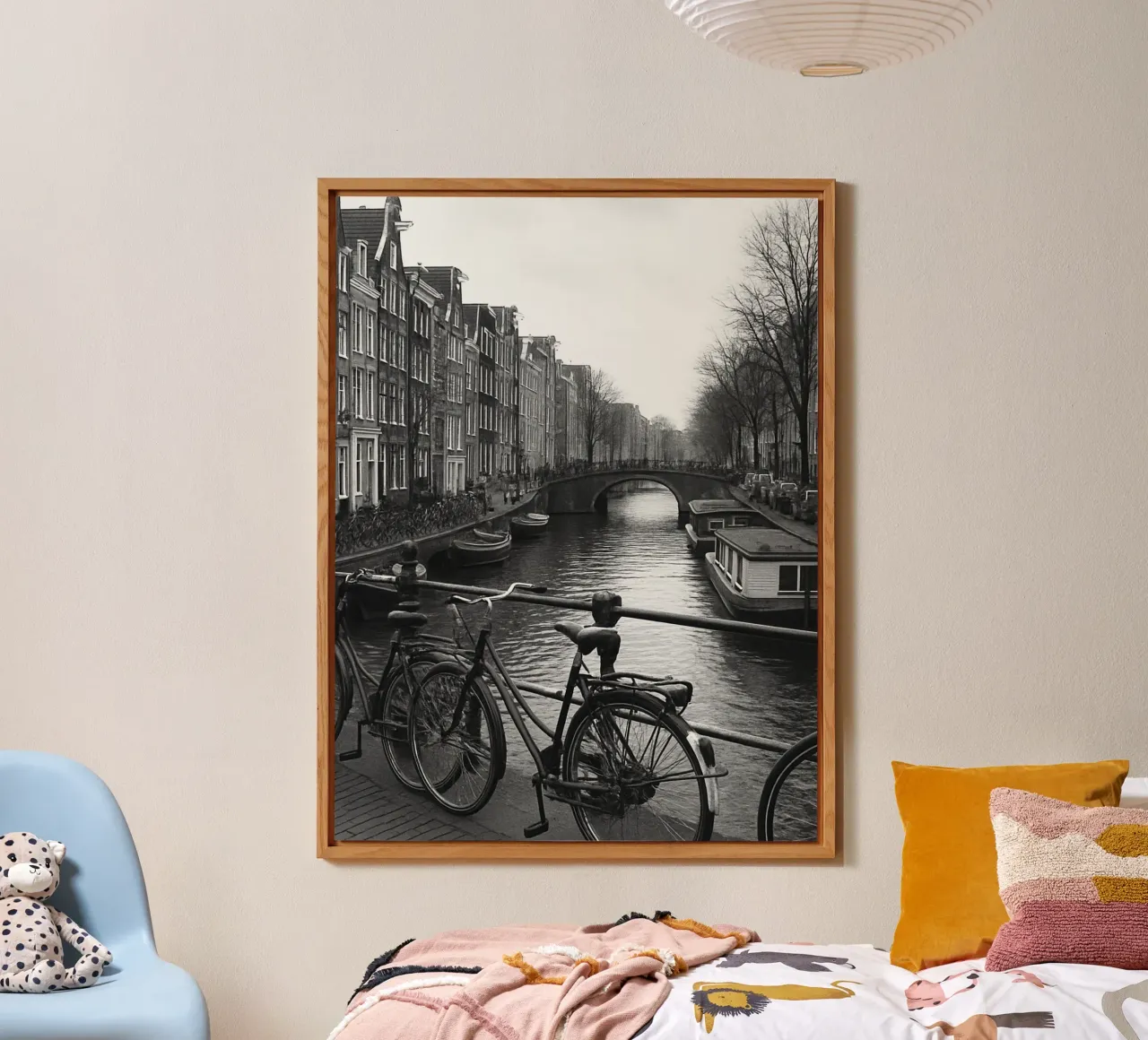 Amsterdam, Paesi Bassi Panorama della città in bianco e nero Photogr alluminio dibond da the gondels