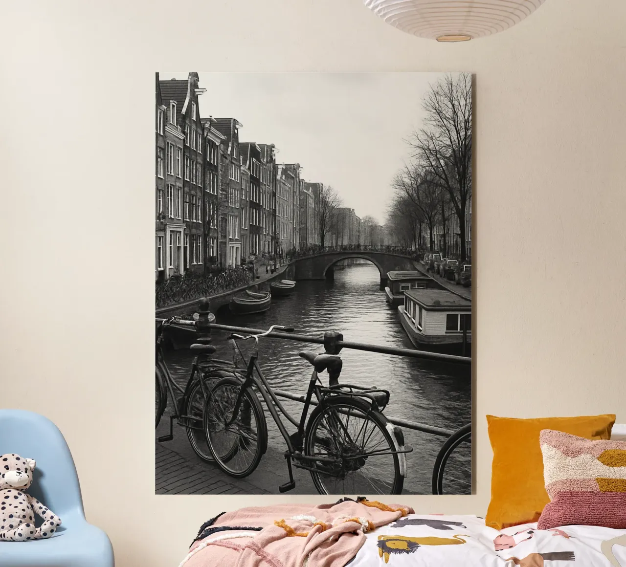 Amsterdam, Paesi Bassi Panorama della città in bianco e nero Photogr alluminio dibond da the gondels