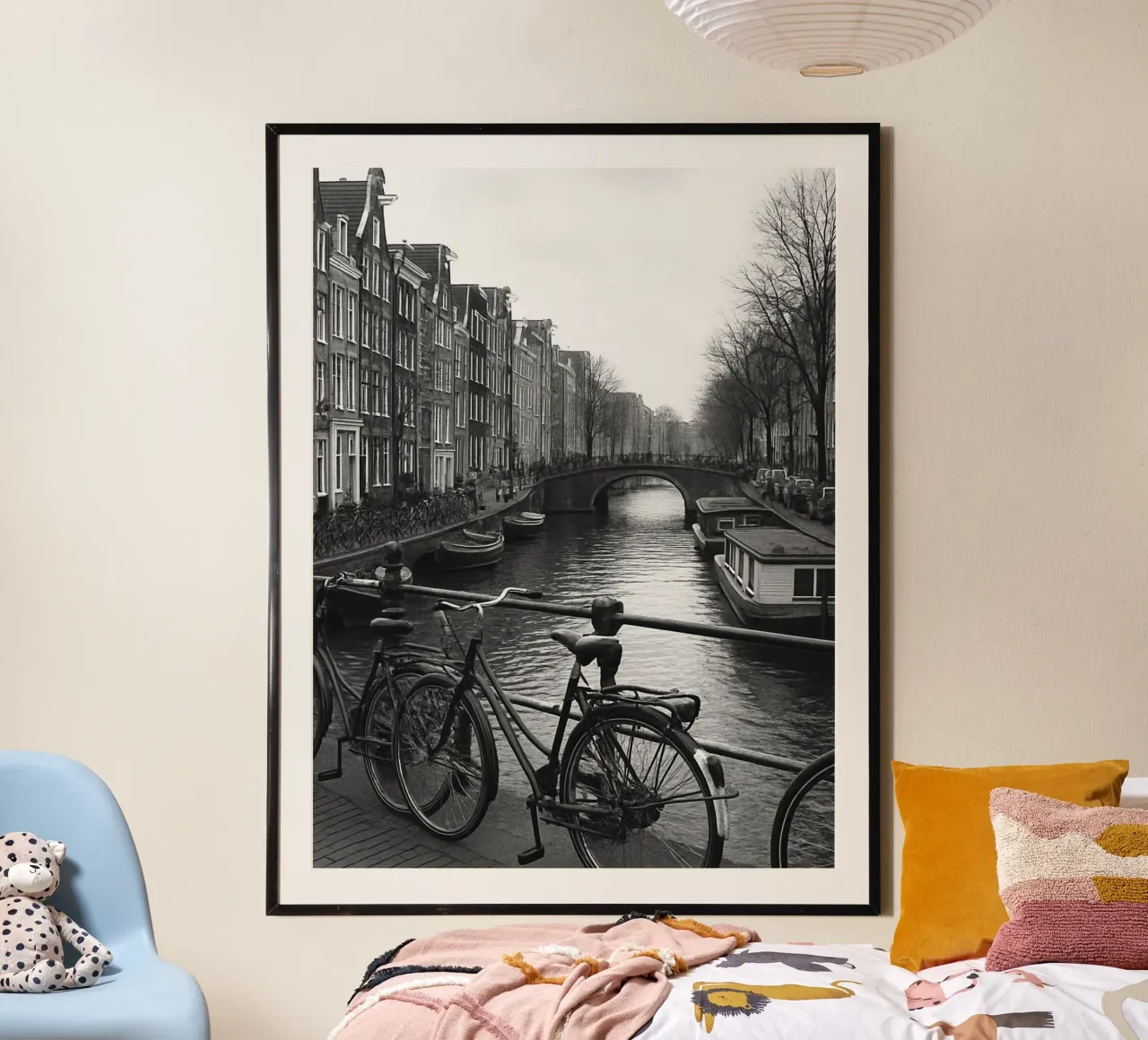 Amsterdam, Paesi Bassi Panorama della città in bianco e nero Photogr carta hahnemühle da the gondels