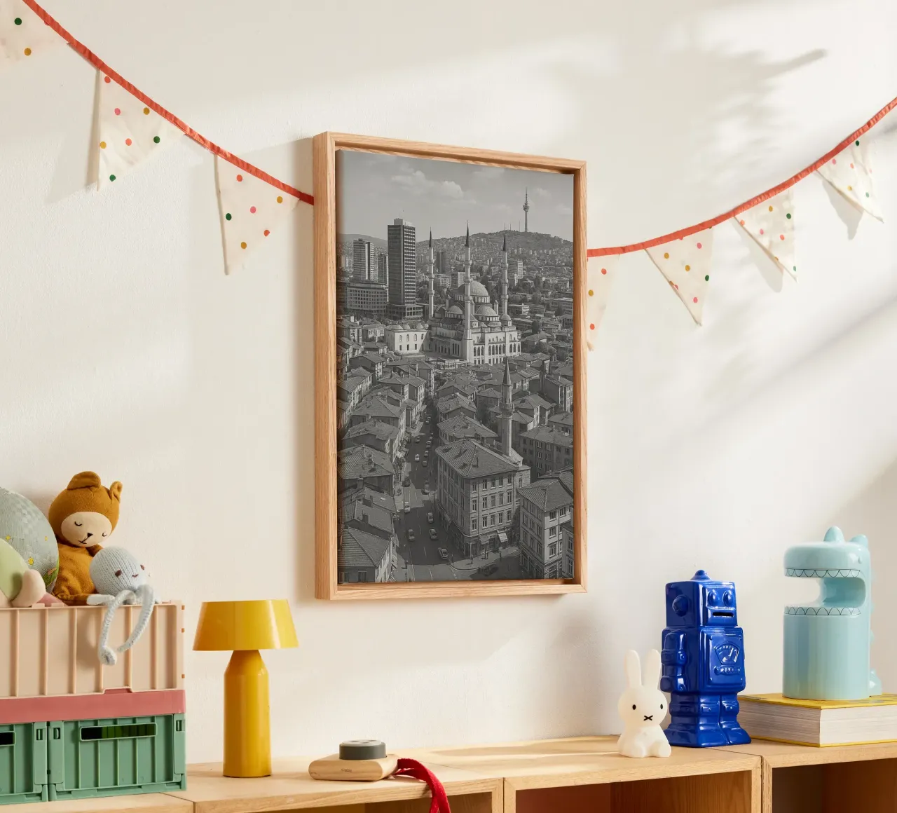 Ankara, Turchia Fotografia panoramica della città in bianco e nero tela con Cornice a cassetta da the gondels