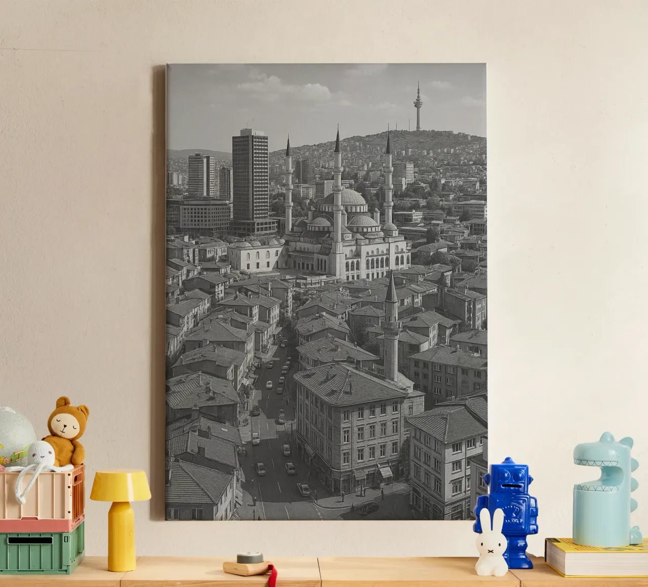 Ankara, Turchia Fotografia panoramica della città in bianco e nero tela con Cornice a cassetta da the gondels