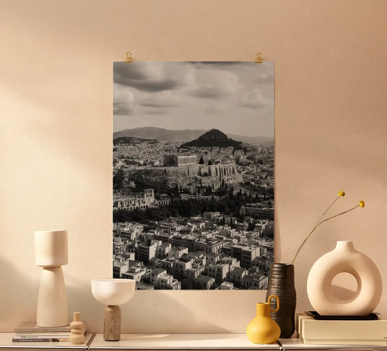 Atene, Grecia Fotografia panoramica della città in bianco e nero poster da the gondels