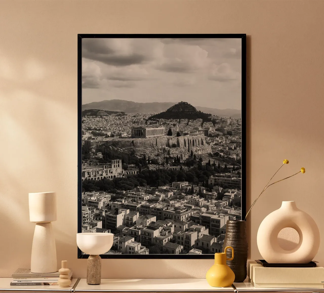 Atene, Grecia Fotografia panoramica della città in bianco e nero poster da the gondels
