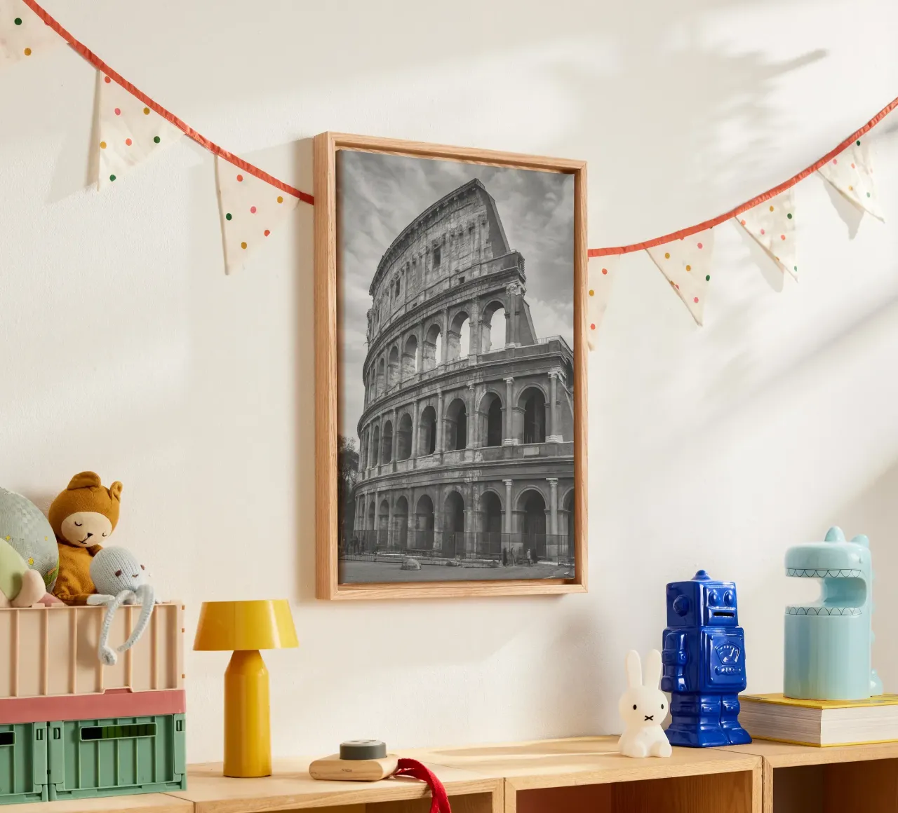 Colosseo, Roma, Italia Bianco e Nero Città Panorama Photogr tela con Cornice a cassetta da the gondels