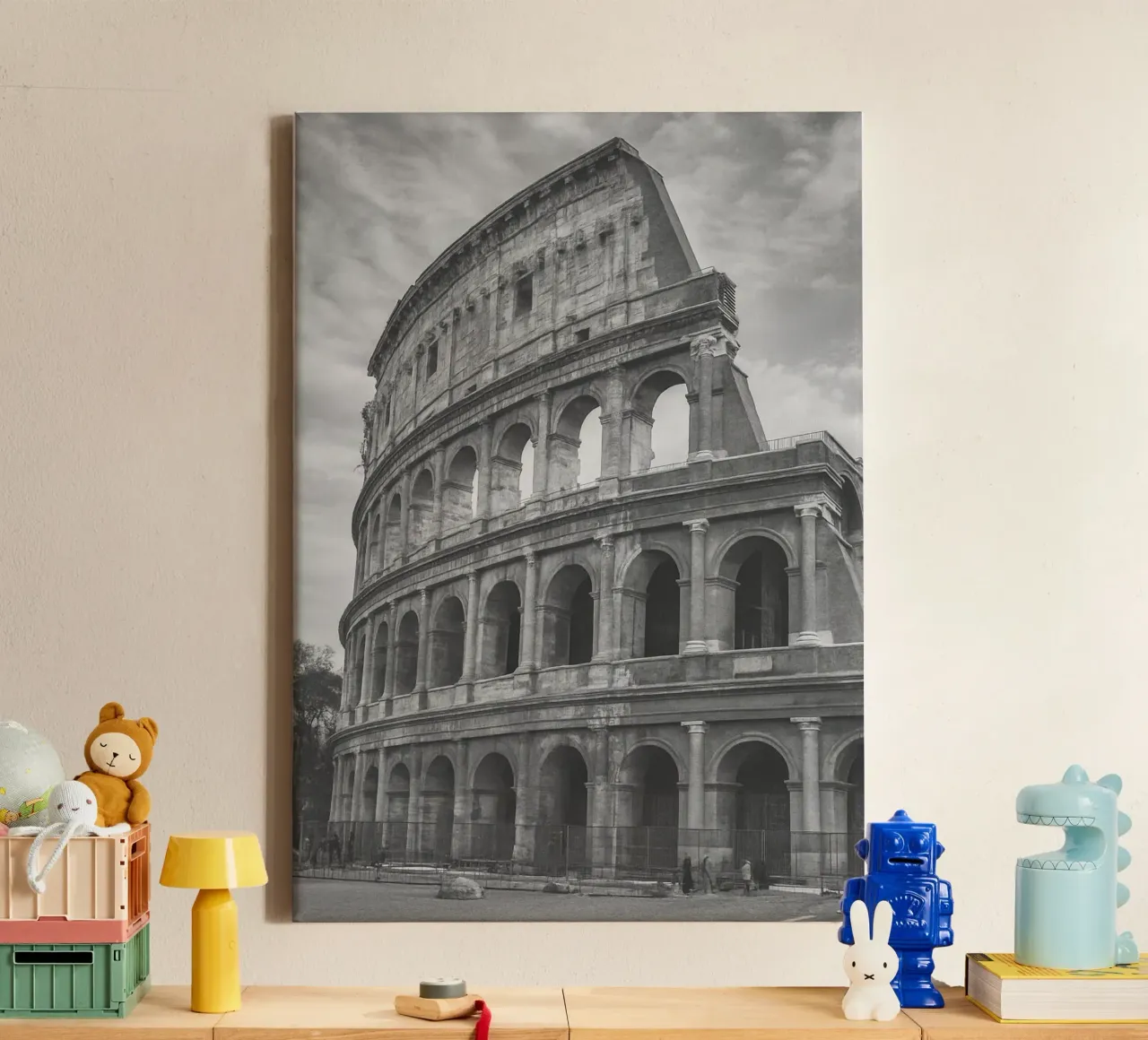 Colosseo, Roma, Italia Bianco e Nero Città Panorama Photogr tela con Cornice a cassetta da the gondels