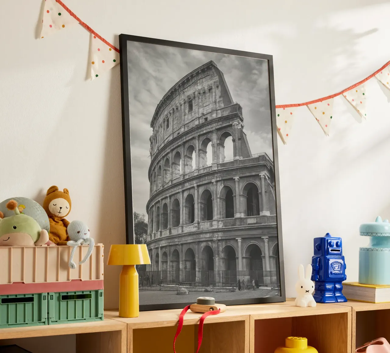 Colosseo, Roma, Italia Bianco e Nero Città Panorama Photogr poster con telaio in legno da the gondels