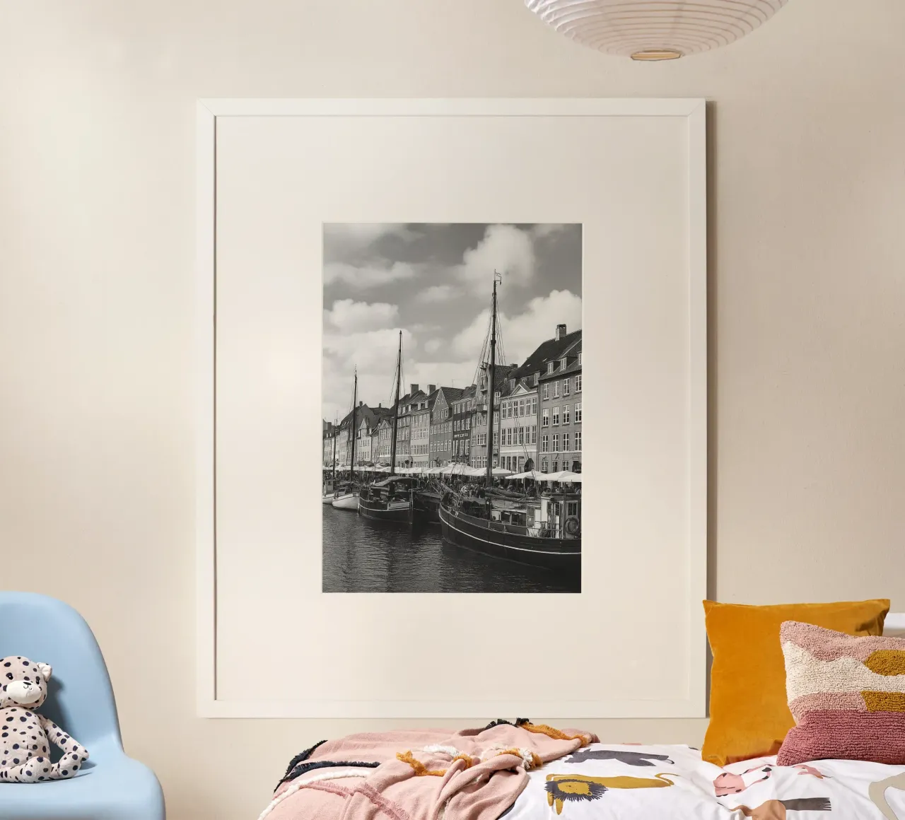 Copenaghen, Danimarca Fotografia panoramica della città in bianco e nero poster con telaio in plastica da the gondels