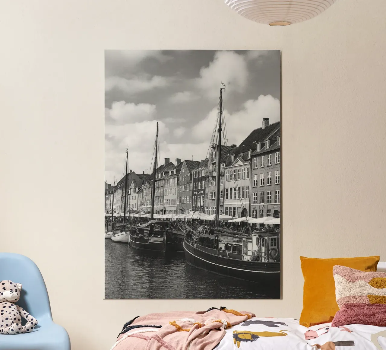 Copenaghen, Danimarca Fotografia panoramica della città in bianco e nero poster con telaio in plastica da the gondels