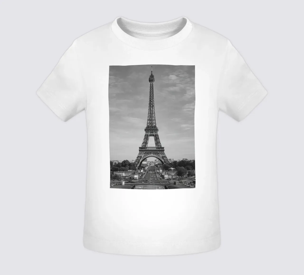 Eiffel Tower, Paris, France Black and White City Panorama Ph baby t-shirt by the gondels