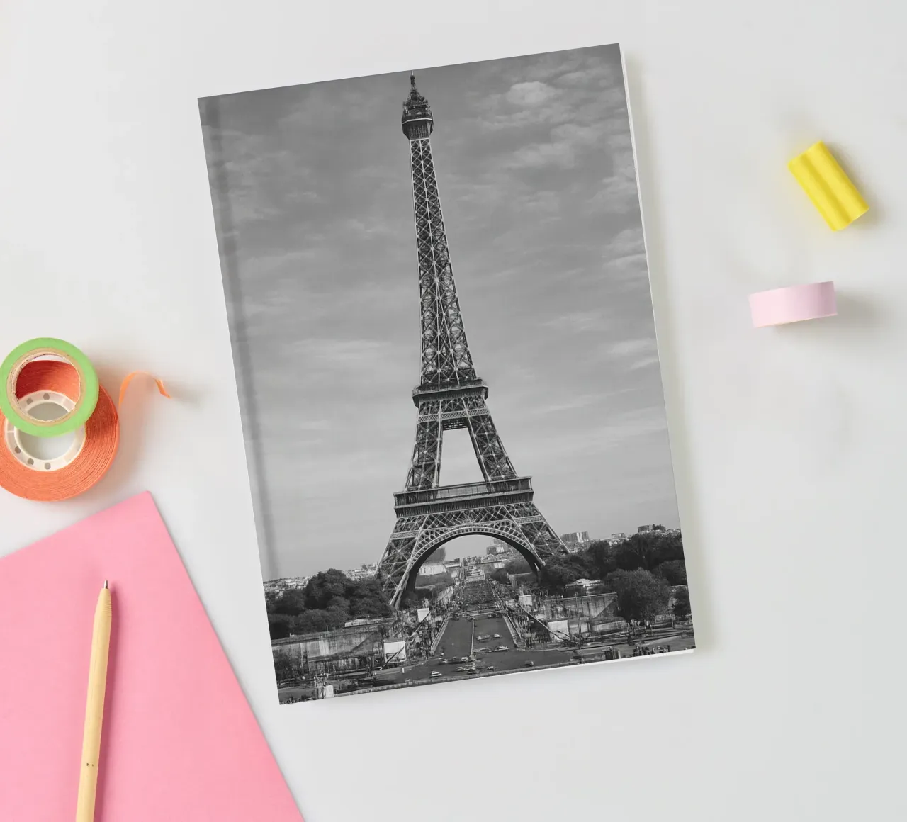 Eiffel Tower, Paris, France Black and White City Panorama Ph notebook by the gondels