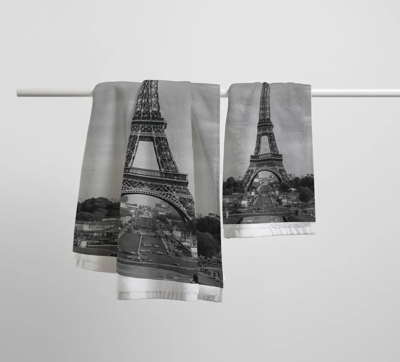 Torre Eiffel, Parigi, Francia Panorama della città in bianco e nero Ph asciugamano da bagno da the gondels