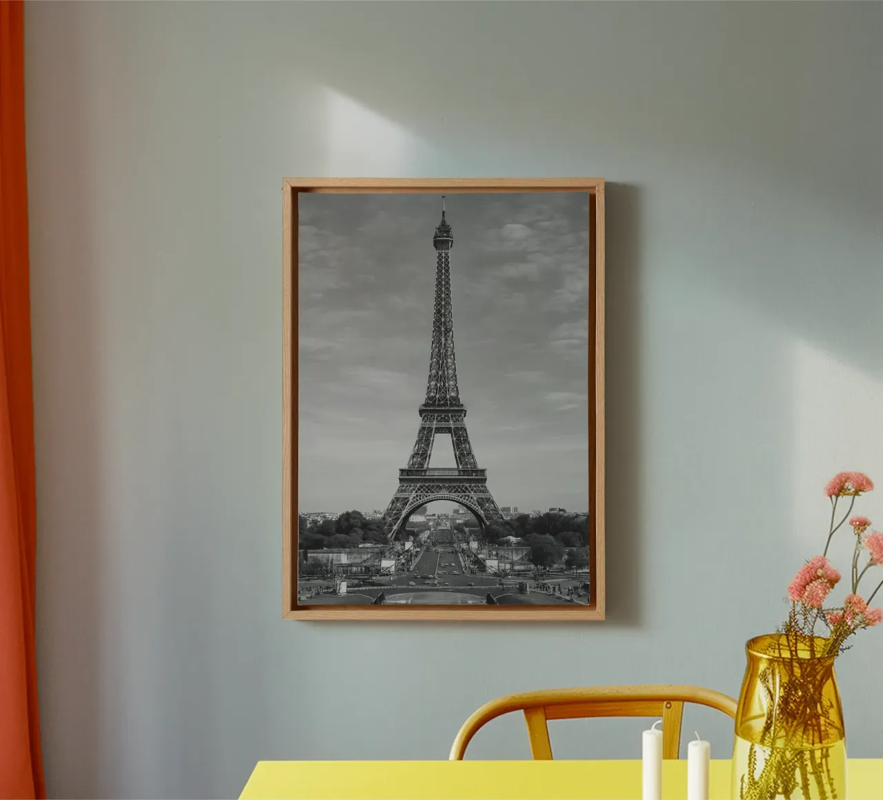 Torre Eiffel, Parigi, Francia Panorama della città in bianco e nero Ph tela con Cornice a cassetta da the gondels