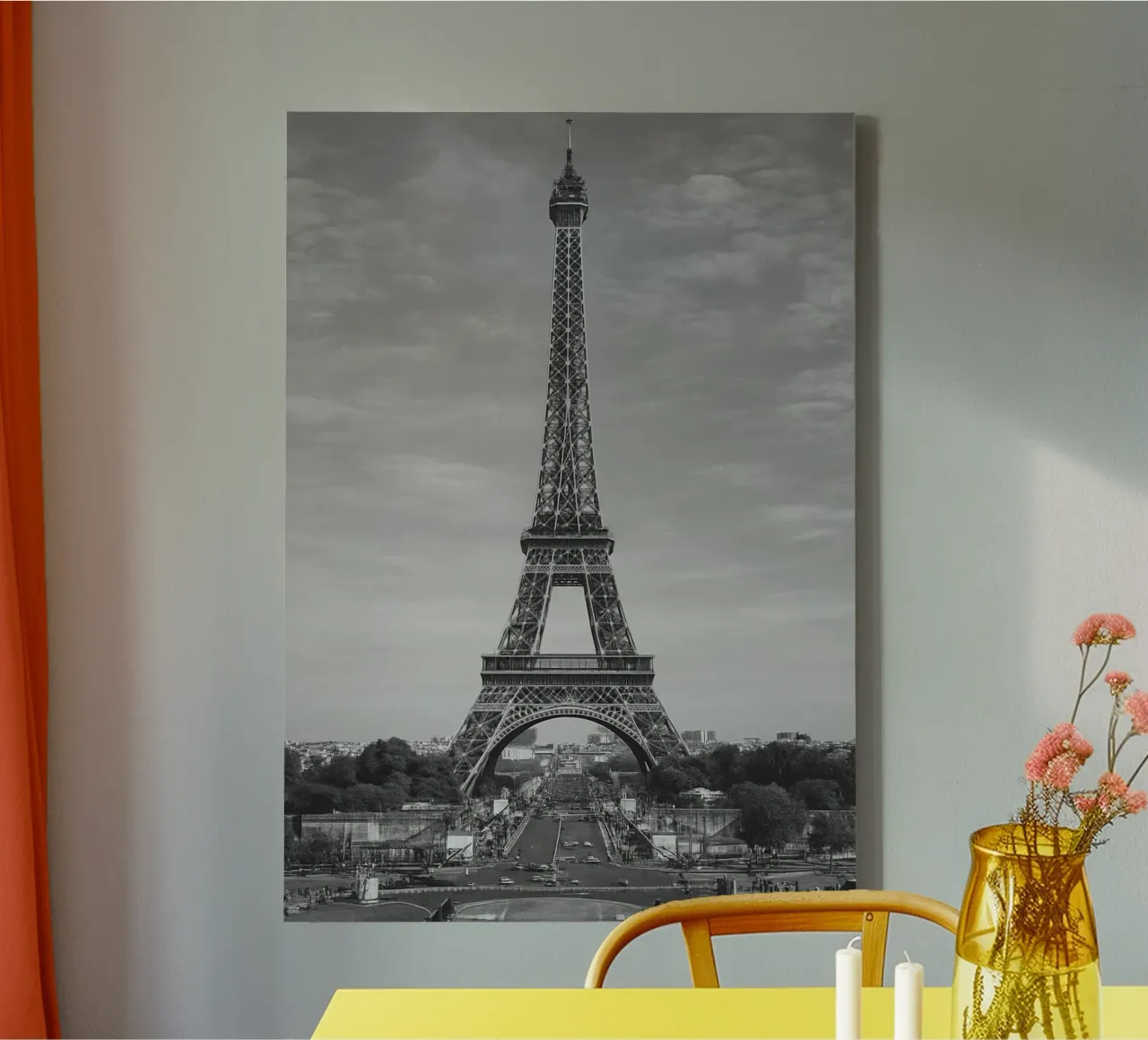 Torre Eiffel, Parigi, Francia Panorama della città in bianco e nero Ph tela con Cornice a cassetta da the gondels