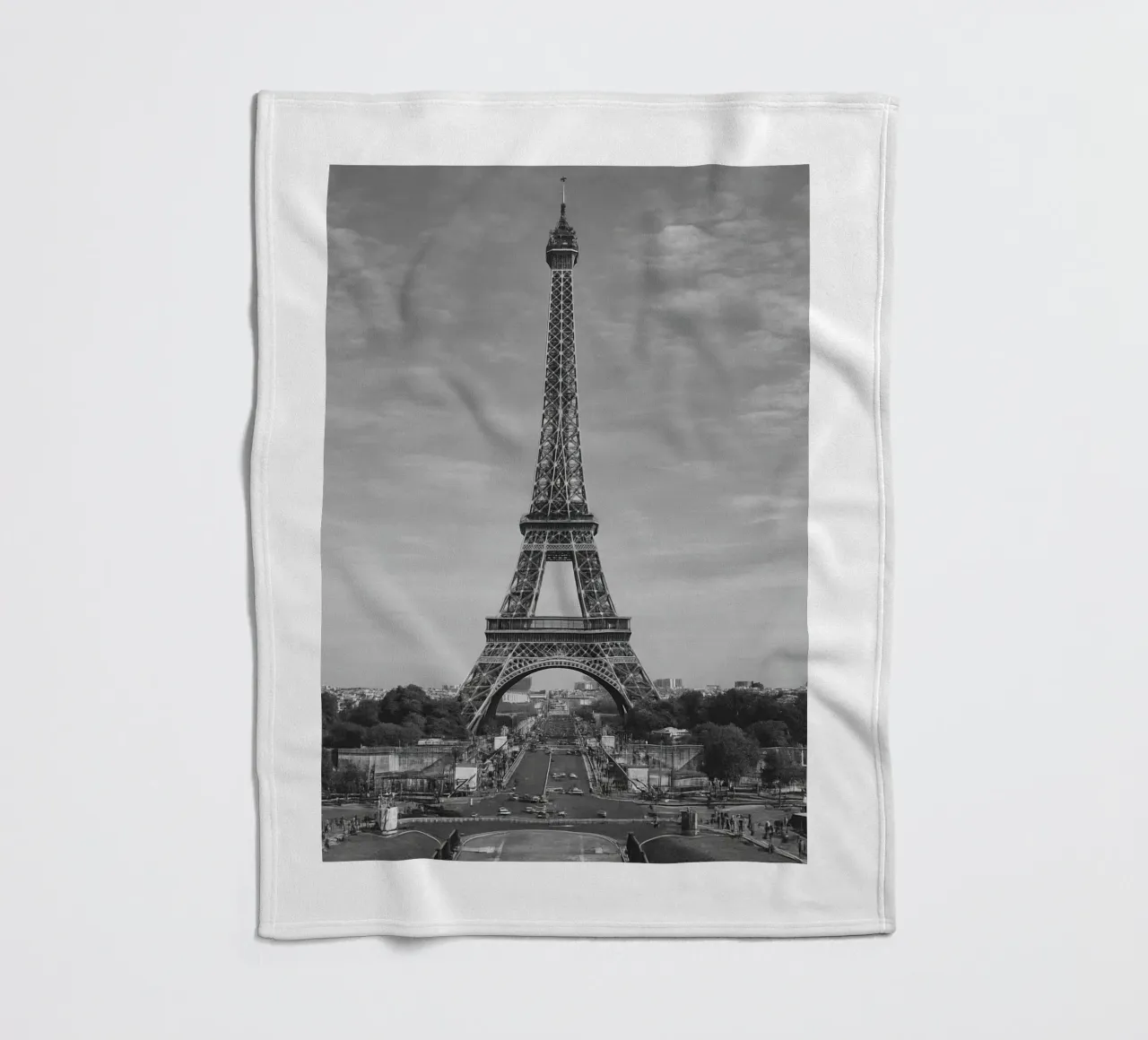 Torre Eiffel, Parigi, Francia Panorama della città in bianco e nero Ph coperta in pile da the gondels