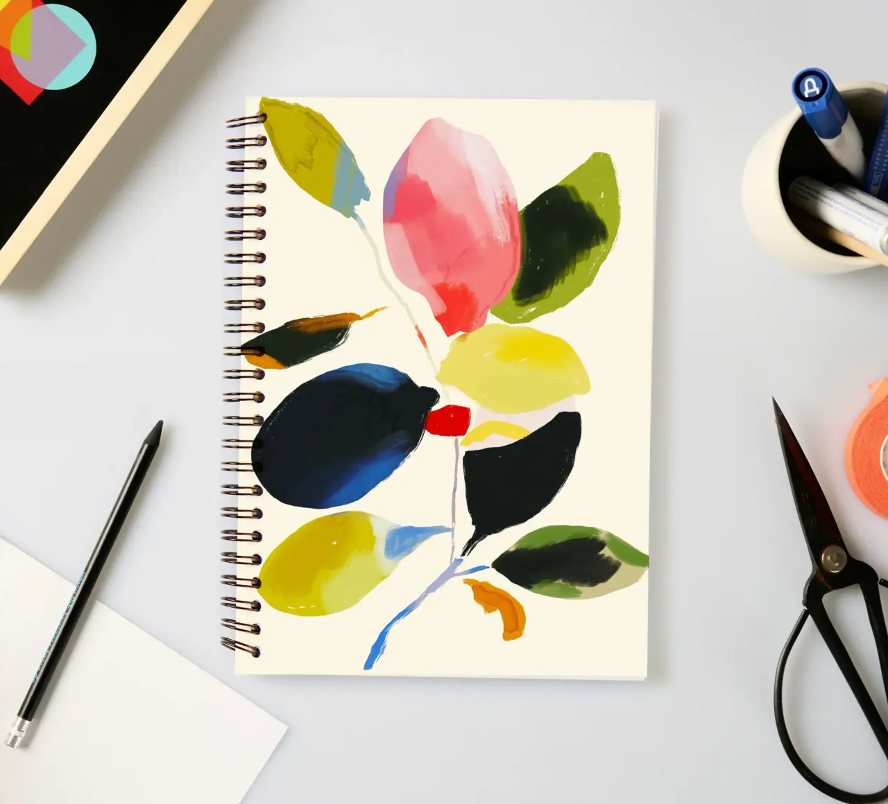 Minimal Abstract Colorful Plant spiral notebook by ThingDesign