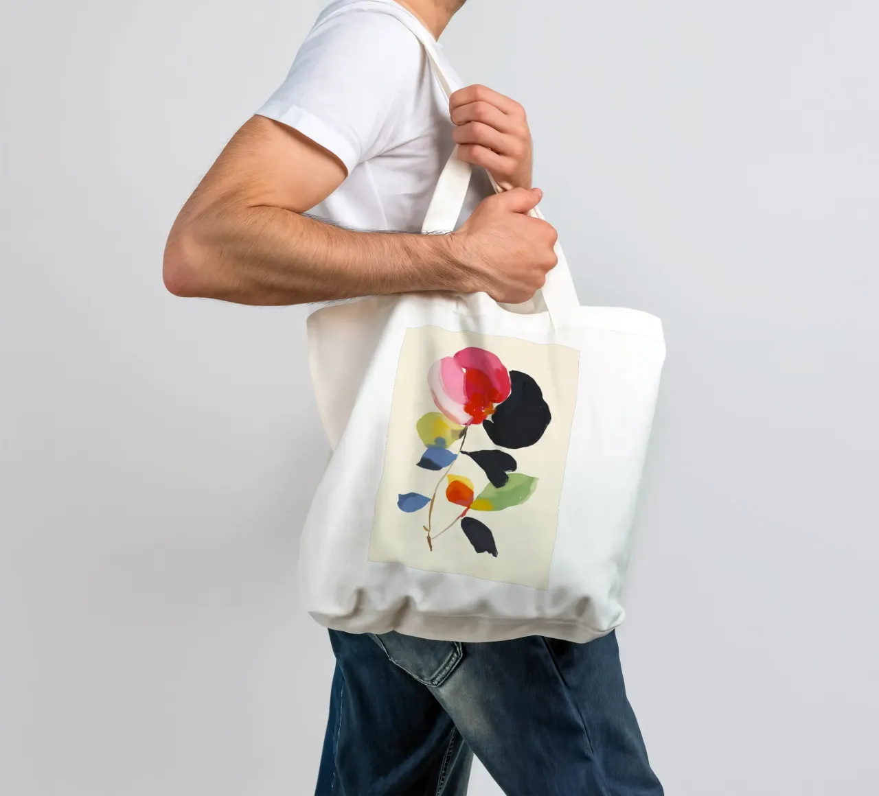 Minimal astratto fiore colorato borsa in juta da ThingDesign