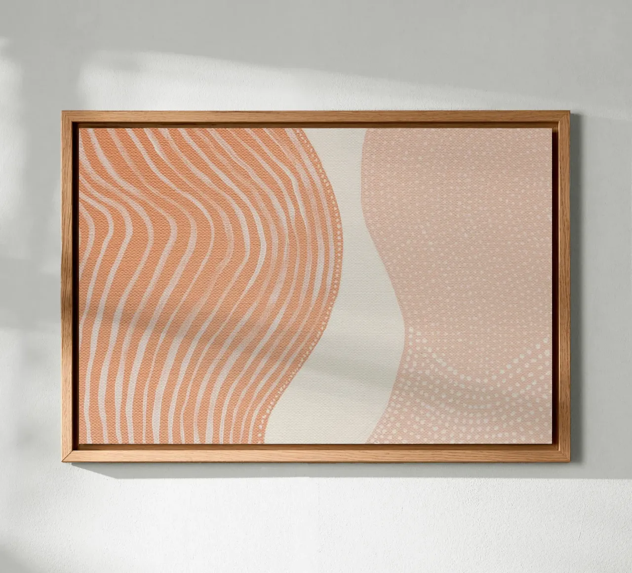 Pittura astratta con linee e punti di colore beige pesca alluminio dibond da Ingrid Beddoes