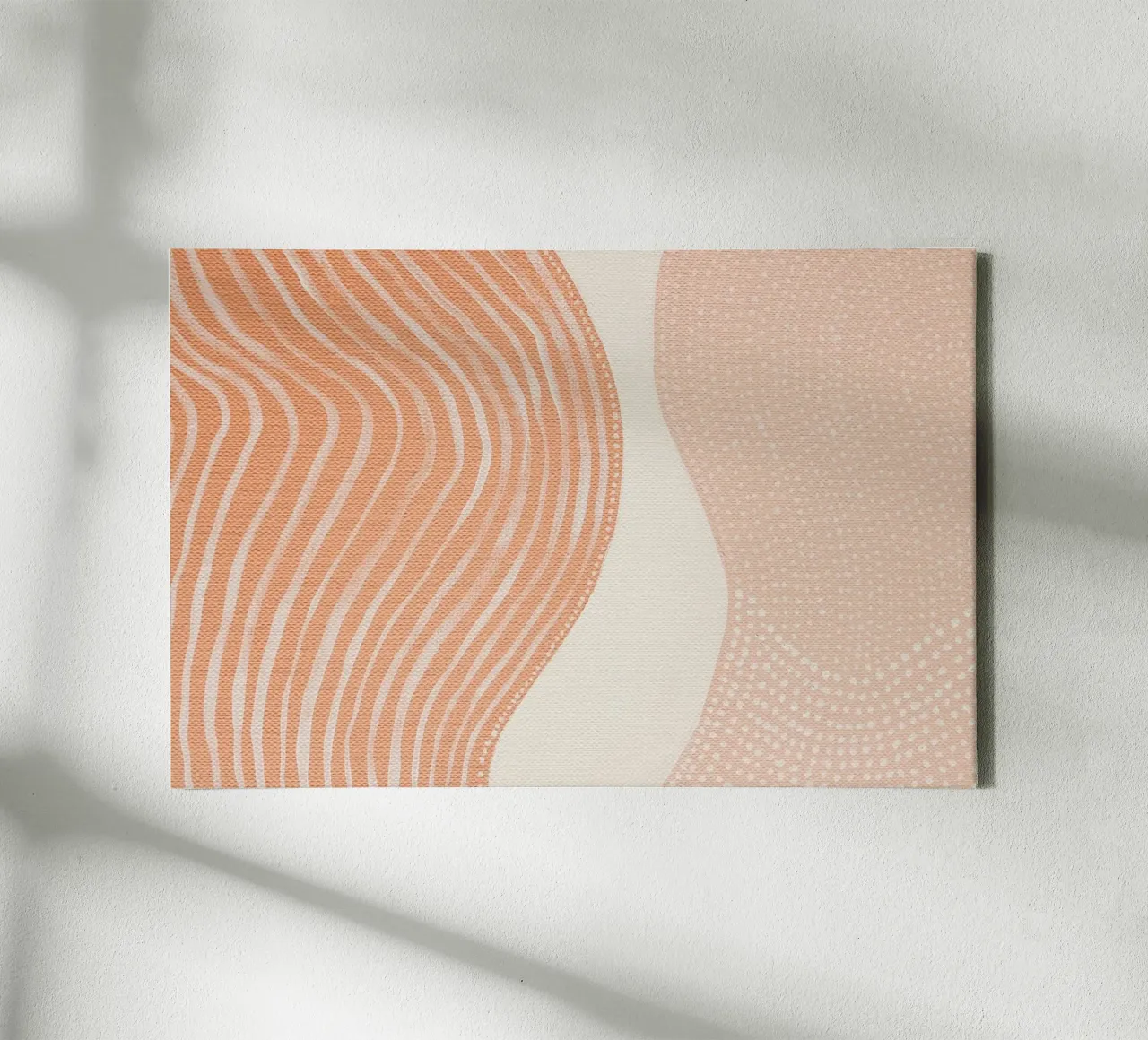Abstract Painting in Peach Beige Lines and Dots canvas by Ingrid Beddoes