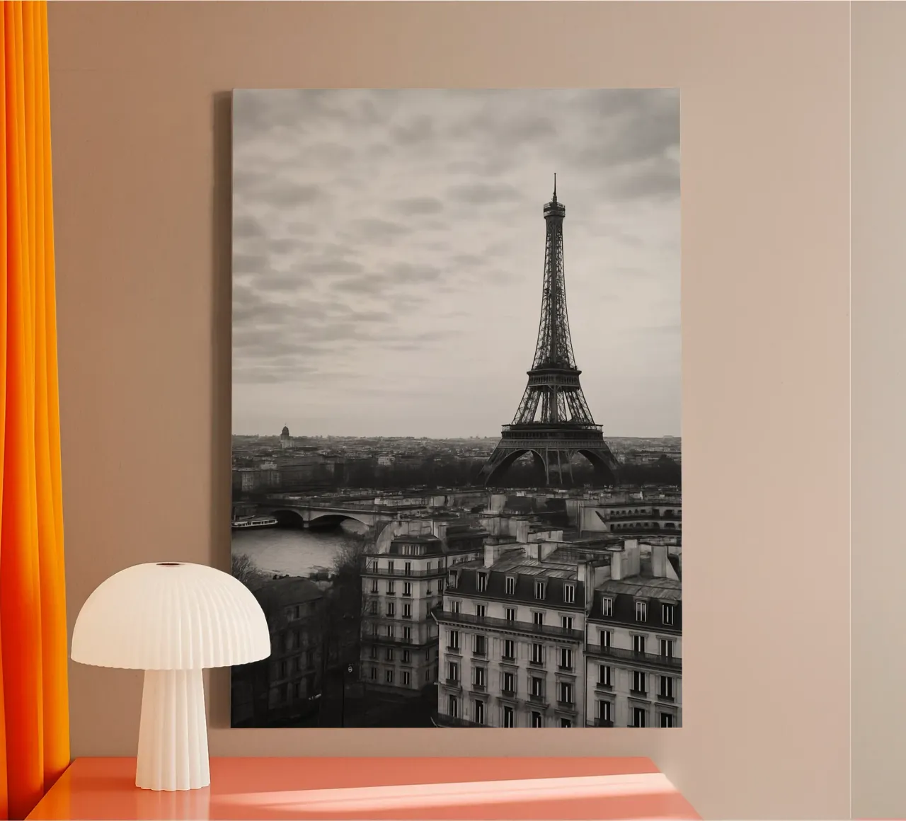 Parigi, Francia Fotografia panoramica della città in bianco e nero tela con Cornice a cassetta da the gondels