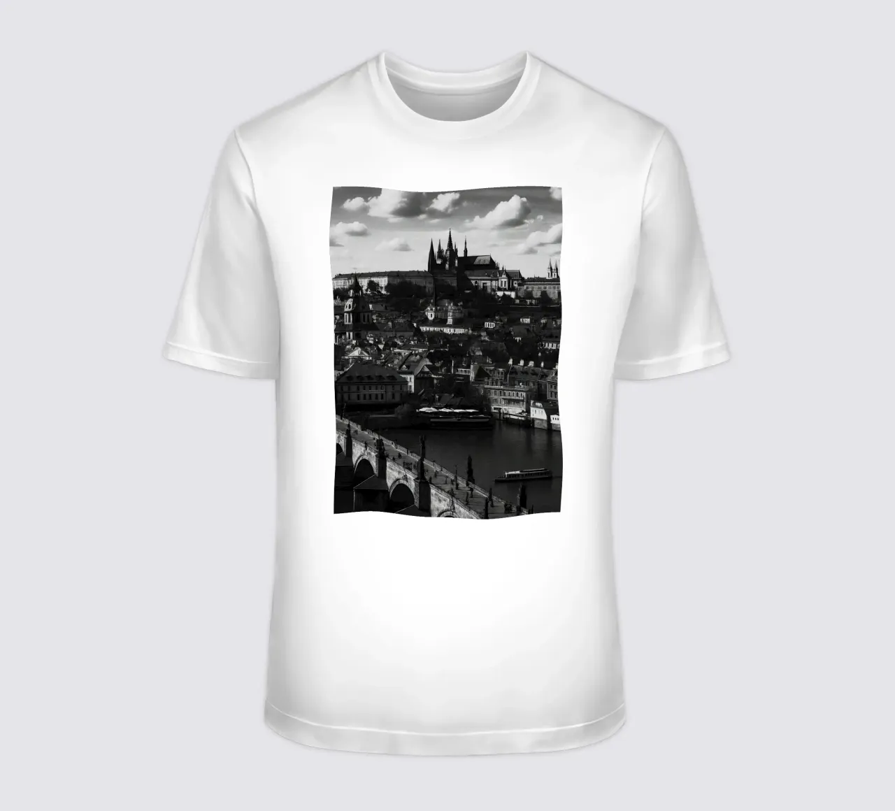 Prague, Czech Republic Black and White City Panorama Photogr t-shirt by the gondels