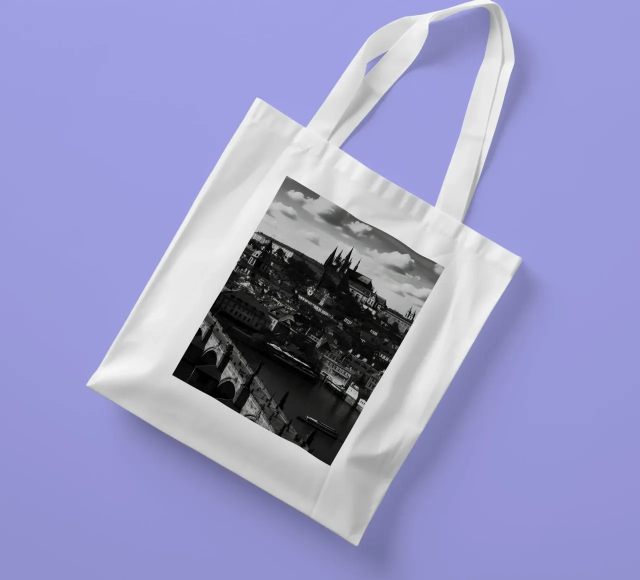 Praga, Repubblica Ceca Panorama della città in bianco e nero Photogr borsa in juta da the gondels