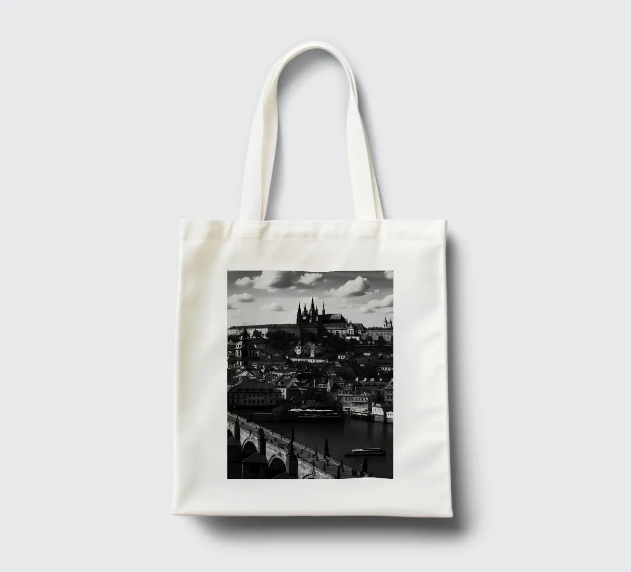 Praga, Repubblica Ceca Panorama della città in bianco e nero Photogr borsa in juta da the gondels