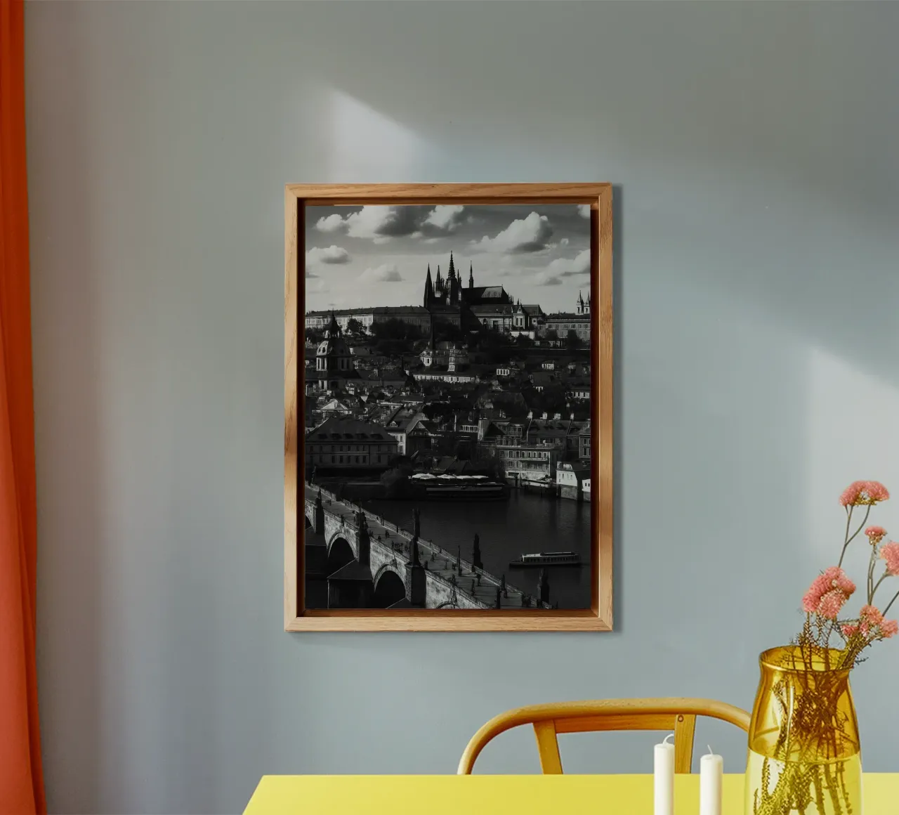 Praga, Repubblica Ceca Panorama della città in bianco e nero Photogr alluminio dibond da the gondels