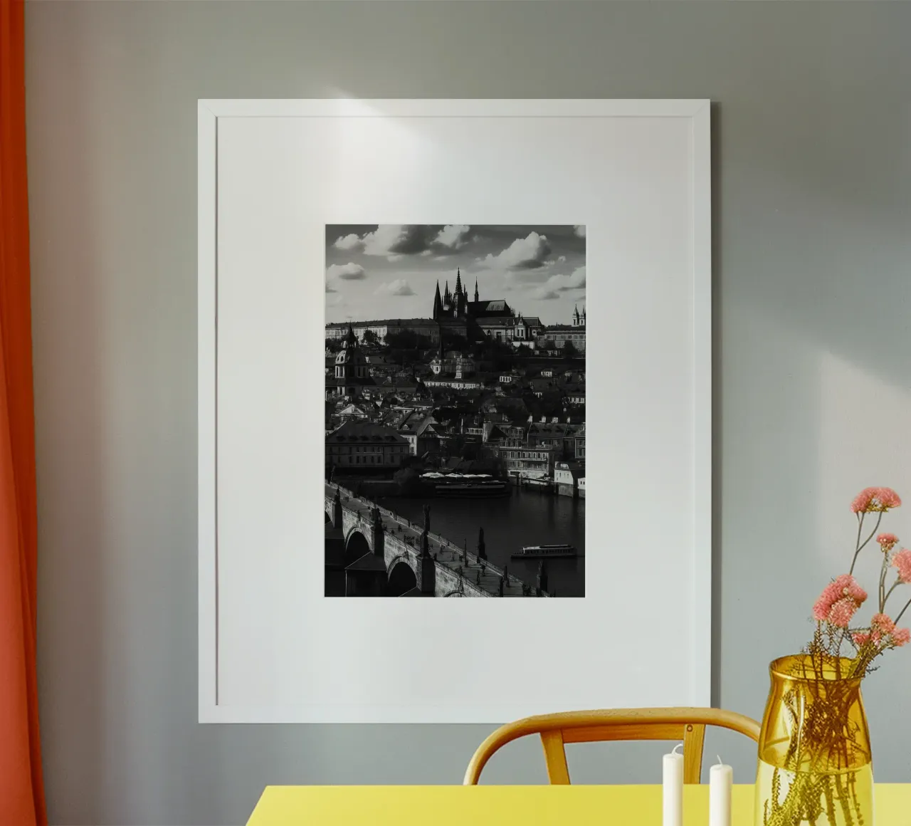 Praga, Repubblica Ceca Panorama della città in bianco e nero Photogr carta hahnemühle da the gondels