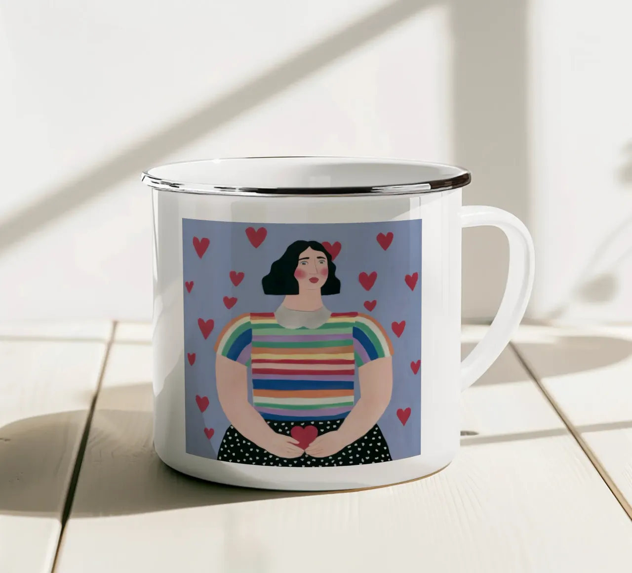 Delizie arcobaleno dal cuore tazza in smalto da Ivory Frame
