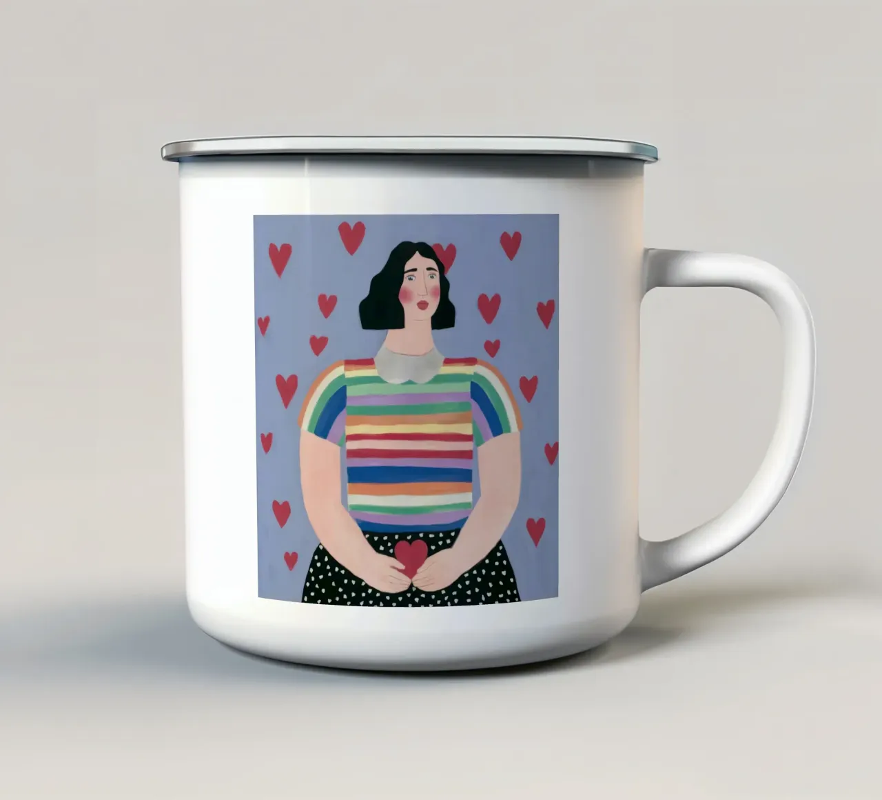Delizie arcobaleno dal cuore tazza in smalto da Ivory Frame