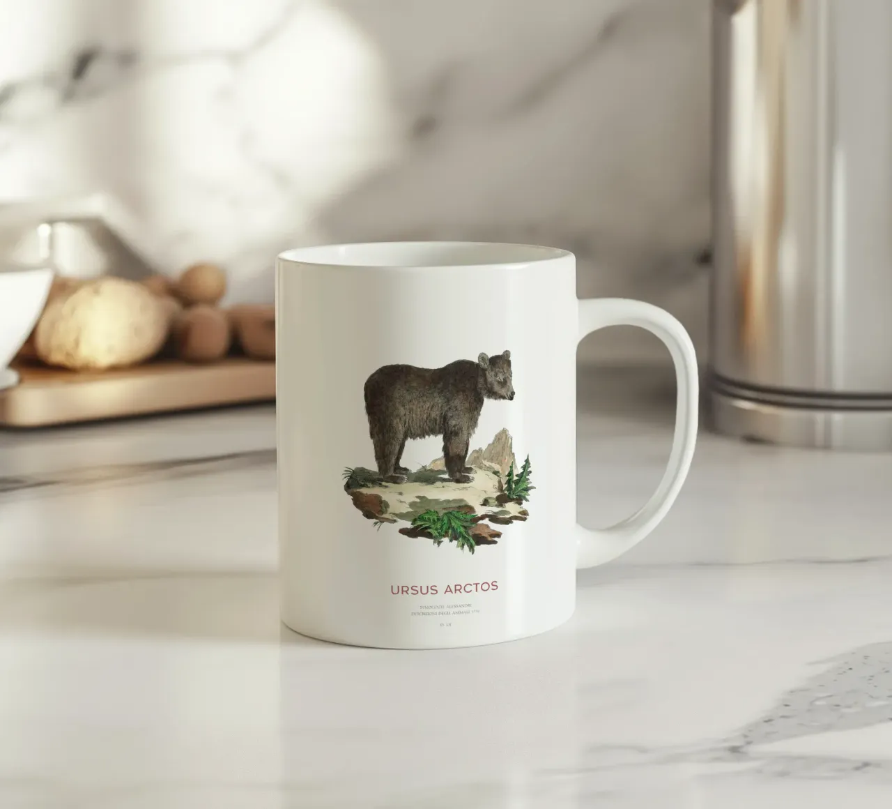 Antico disegno di orso bruno tazza in ceramica da Vintagrafica
