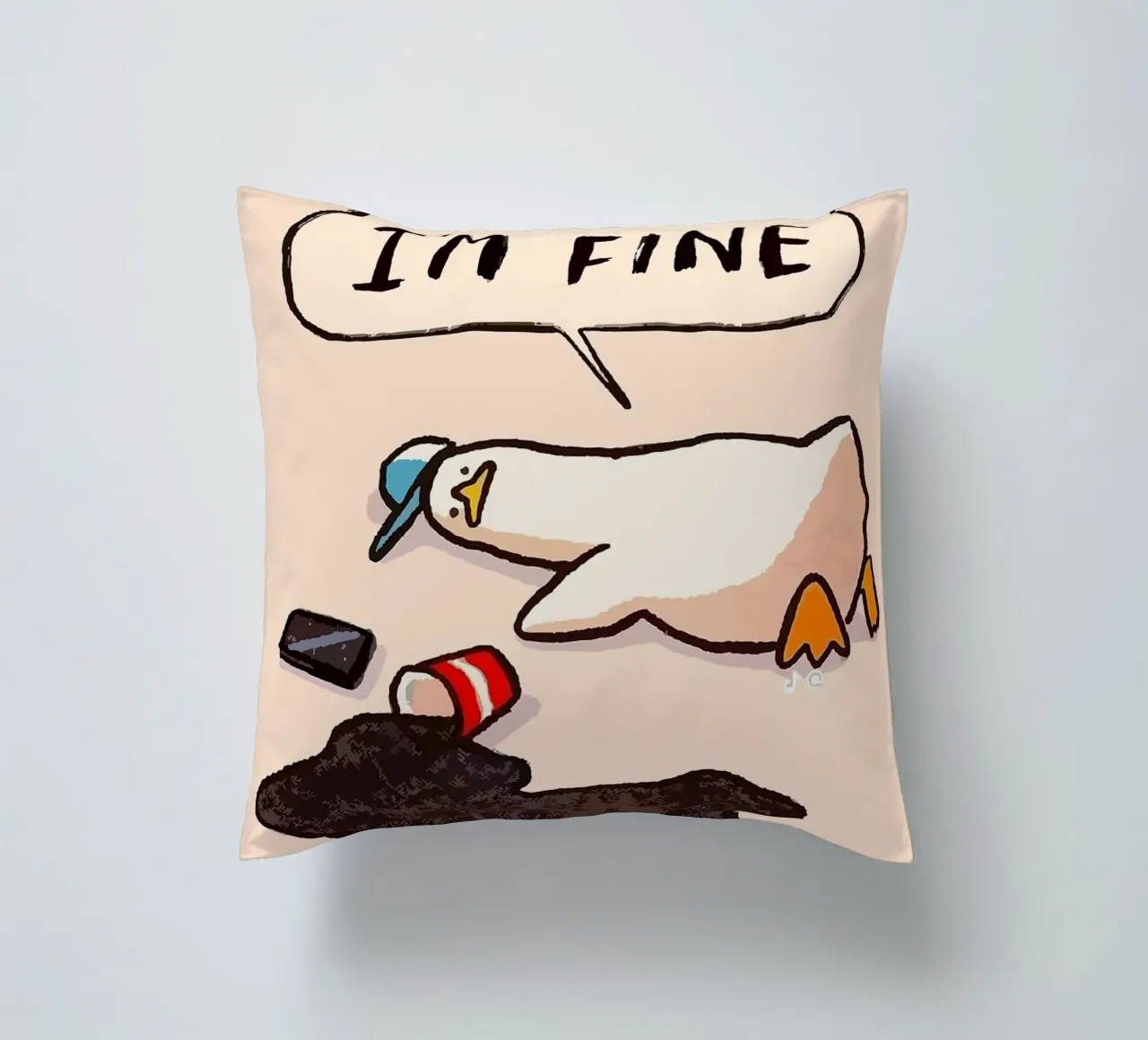 I'M FINE goose speech bubble text decorative cushion by James Isaac Jackson