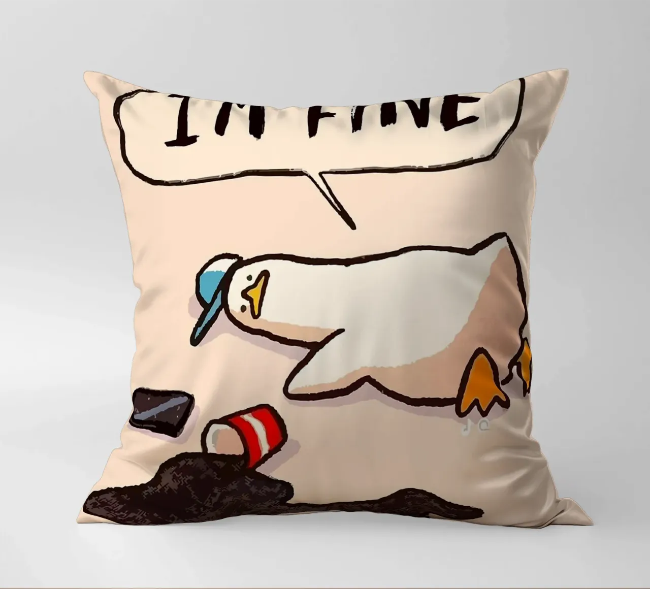 I'M FINE goose speech bubble text decorative cushion by James Isaac Jackson