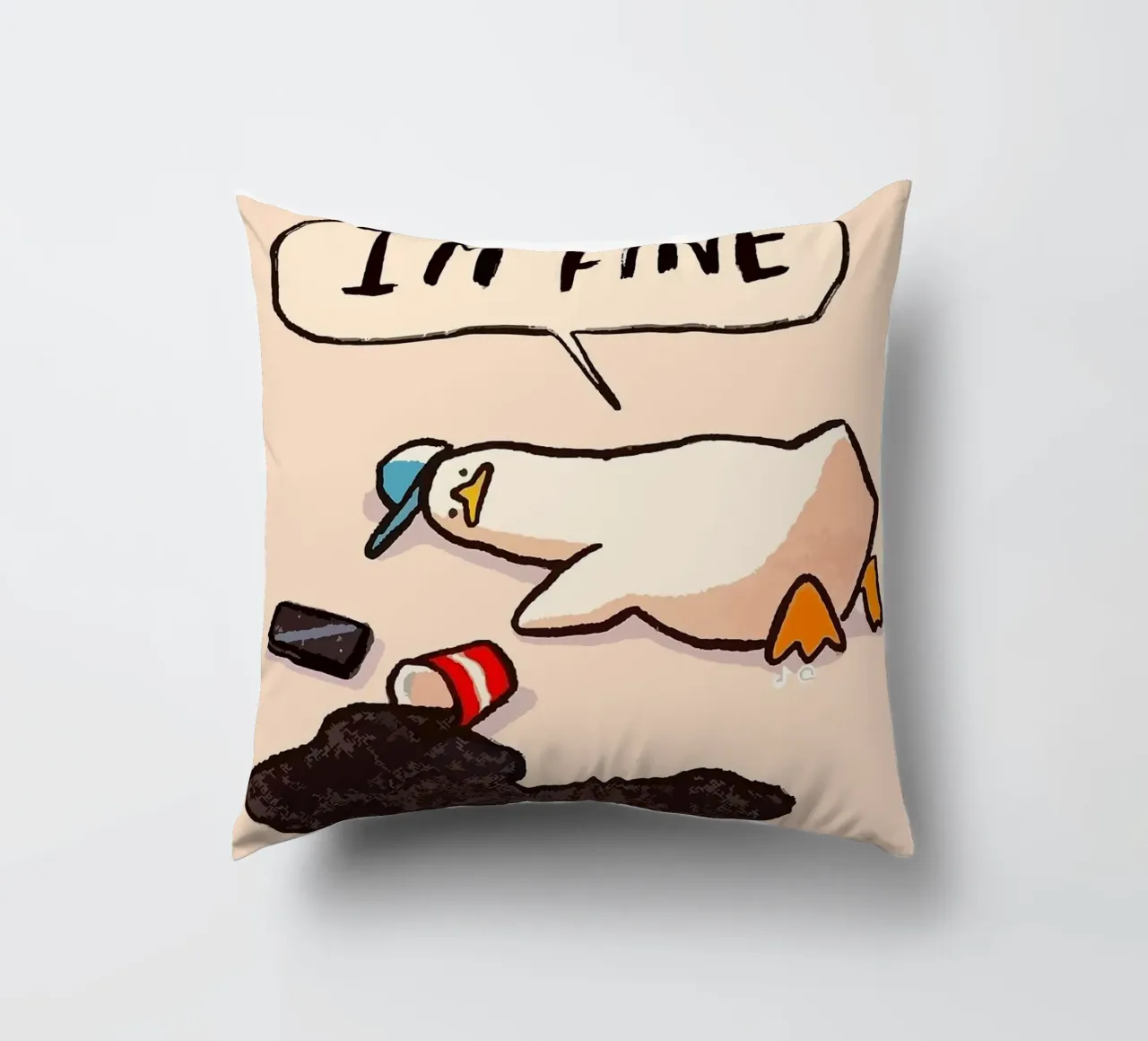 I'M FINE goose speech bubble text decorative cushion by James Isaac Jackson