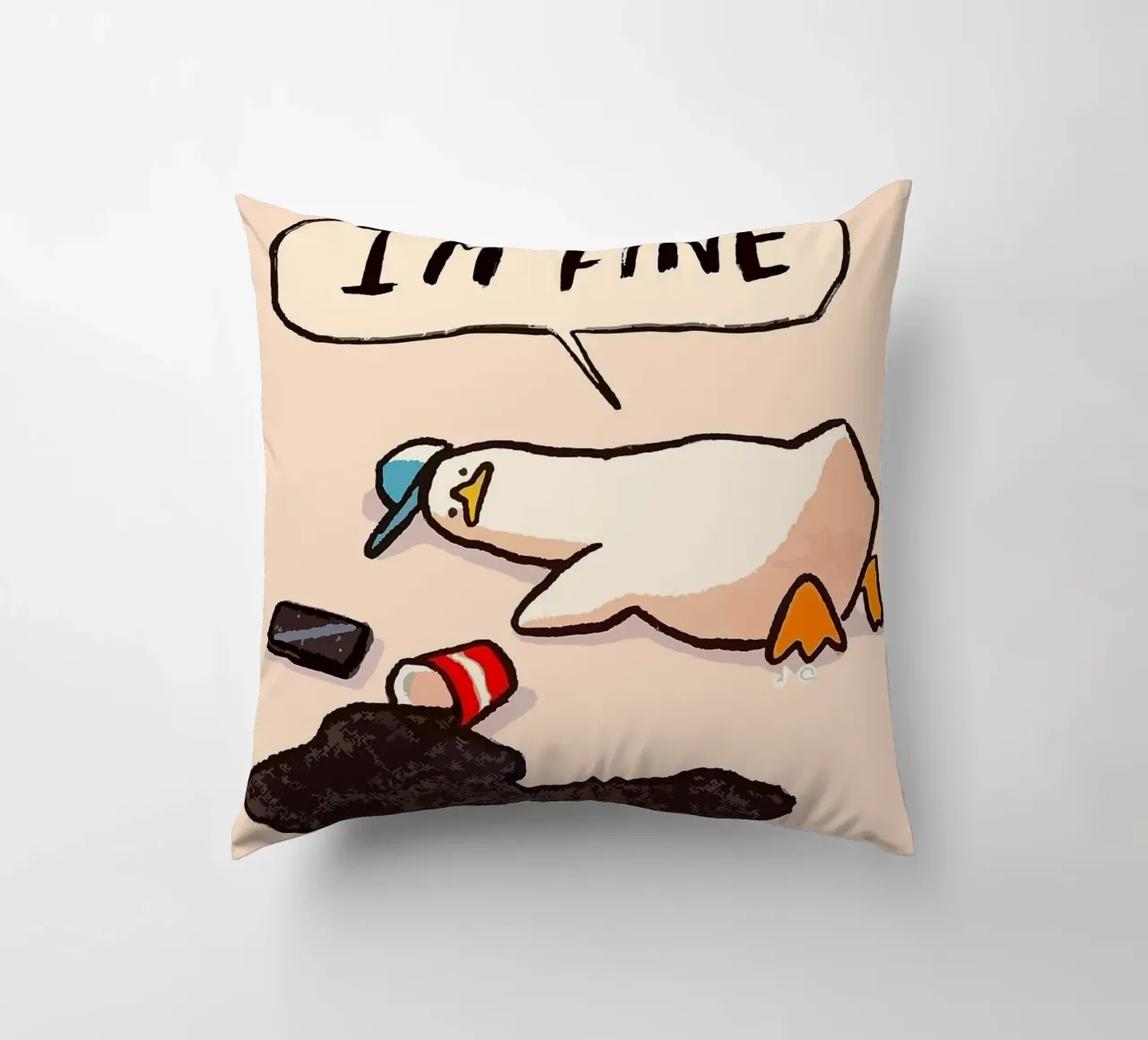 I'M FINE goose speech bubble text decorative cushion by James Isaac Jackson