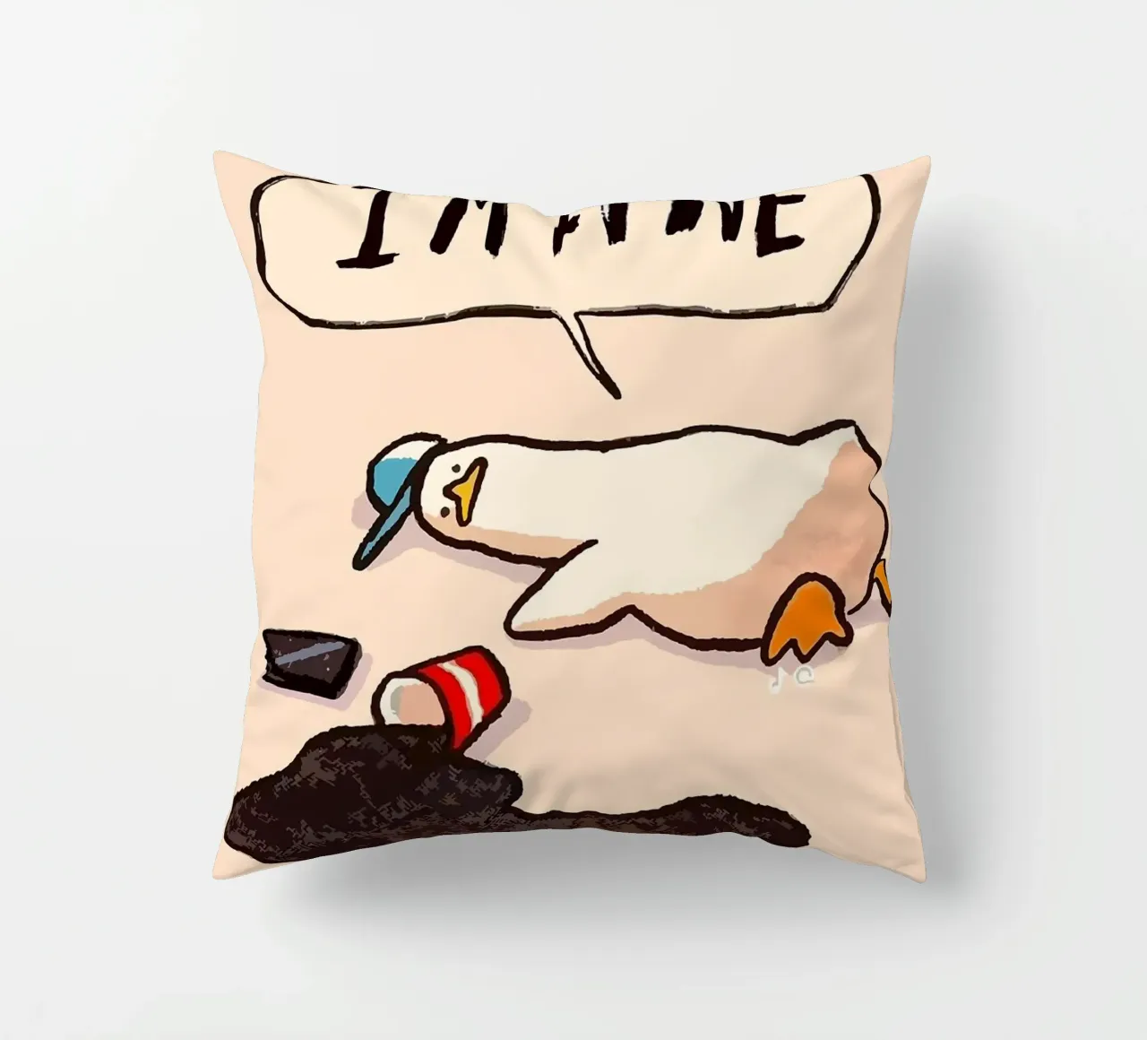 I'M FINE goose speech bubble text decorative cushion by James Isaac Jackson