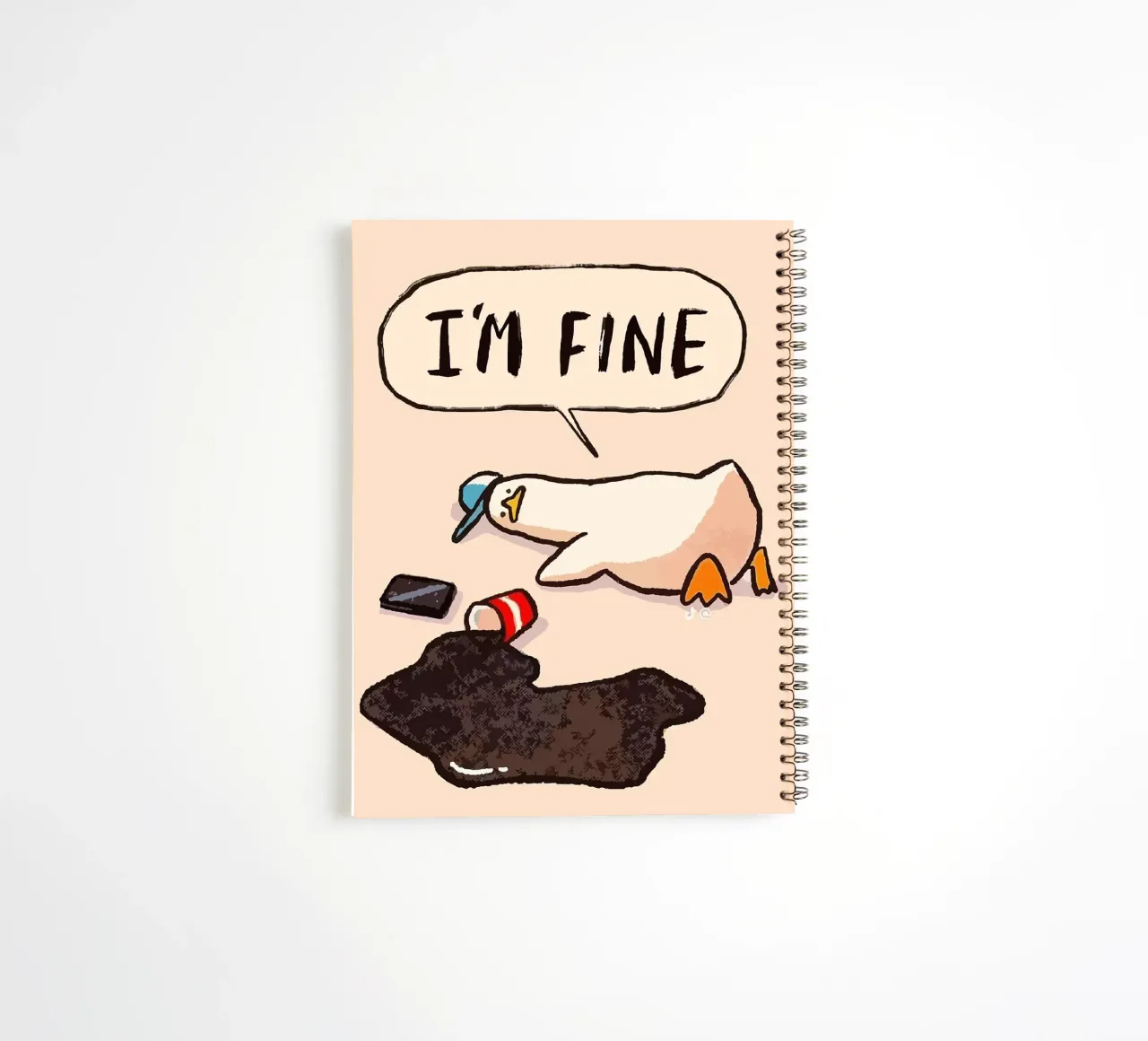 I'M FINE goose speech bubble text spiral notebook by James Isaac Jackson