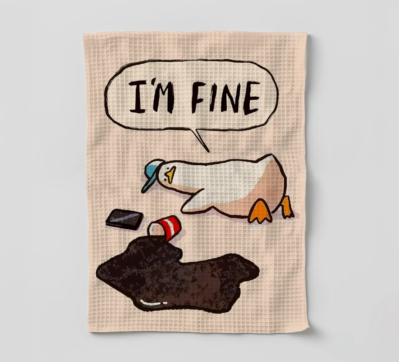 I'M FINE goose speech bubble text torchon de James Isaac Jackson