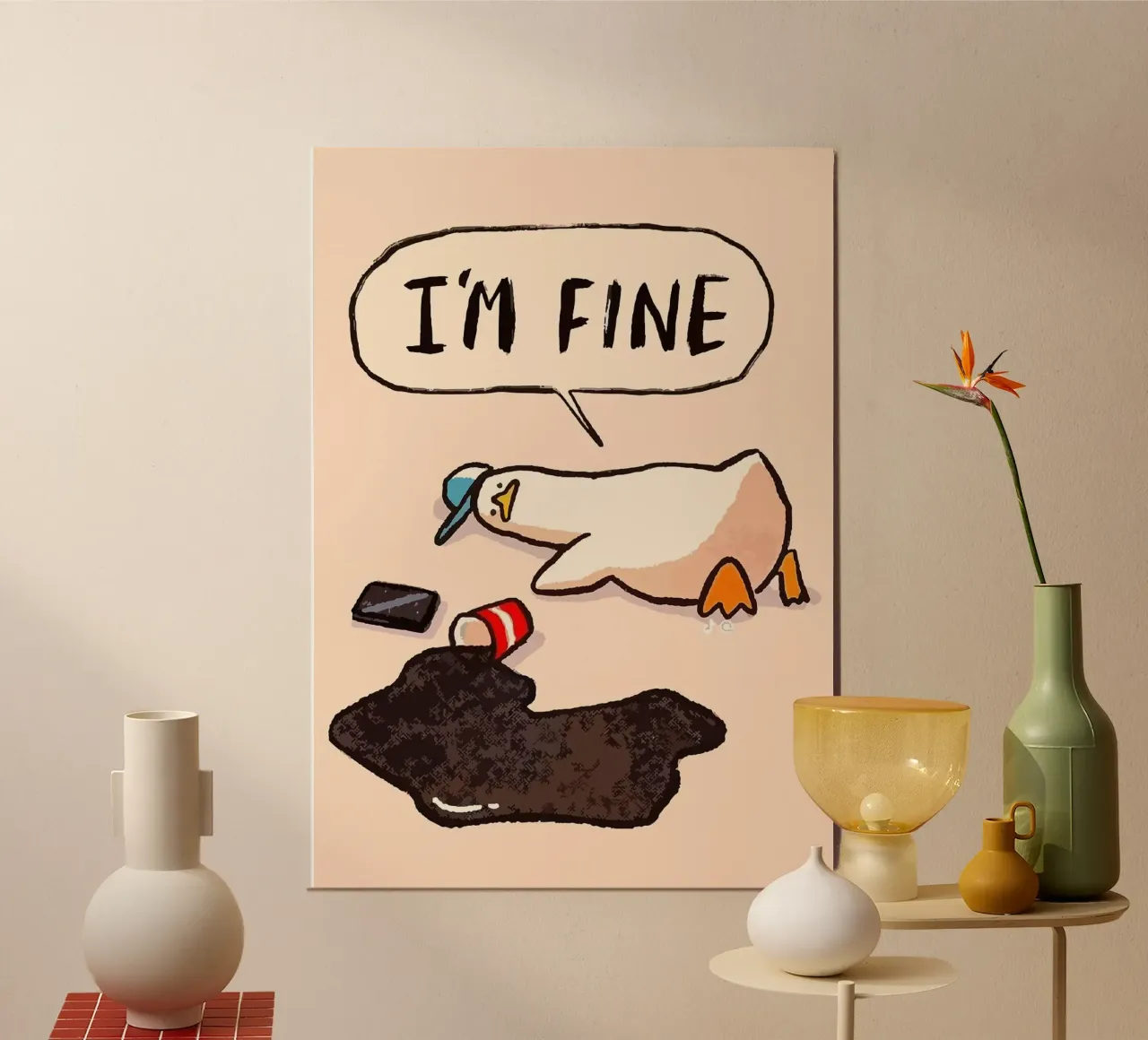 I'M FINE goose speech bubble text alu-dibond by James Isaac Jackson