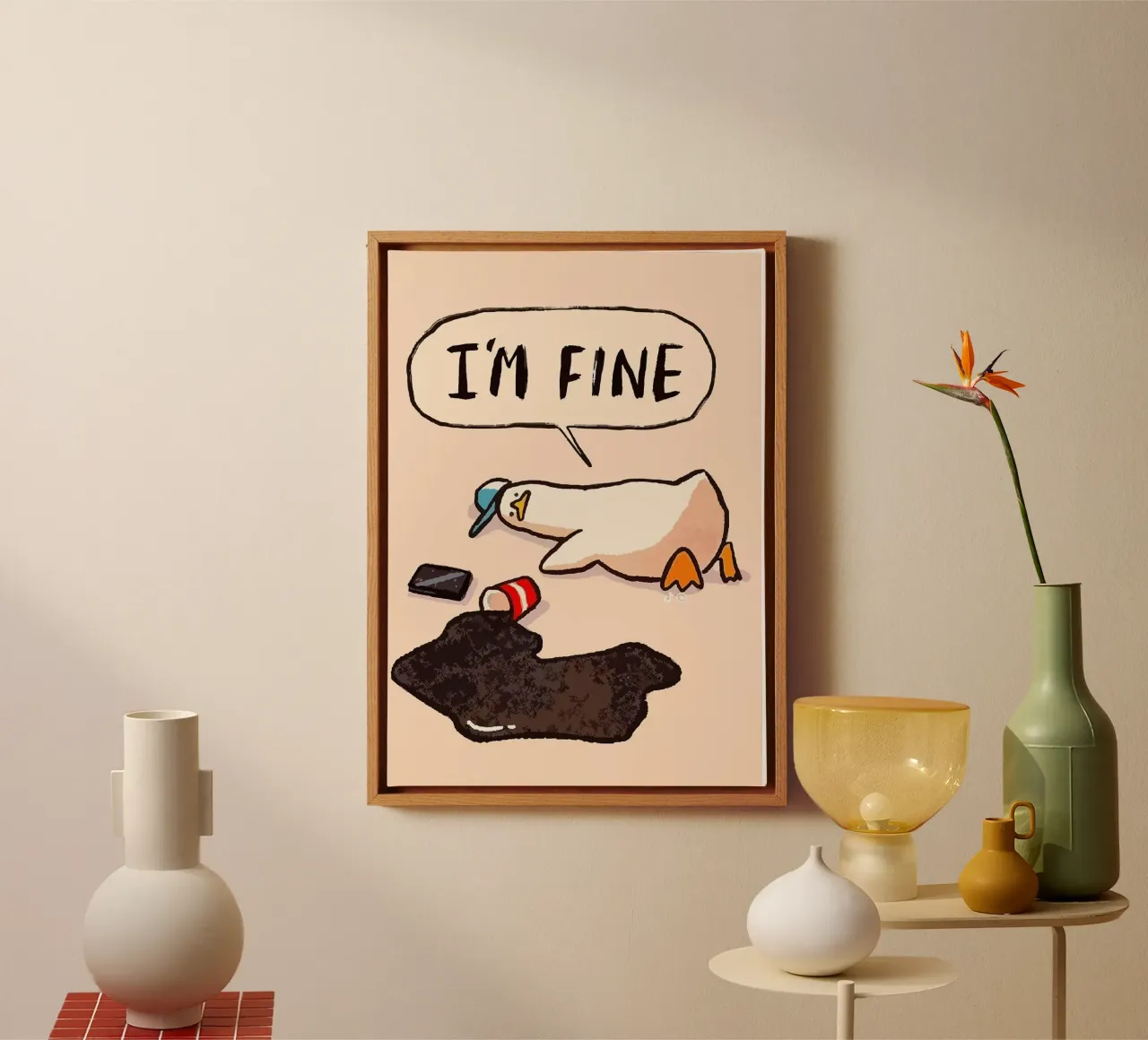 I'M FINE goose speech bubble text canvas by James Isaac Jackson