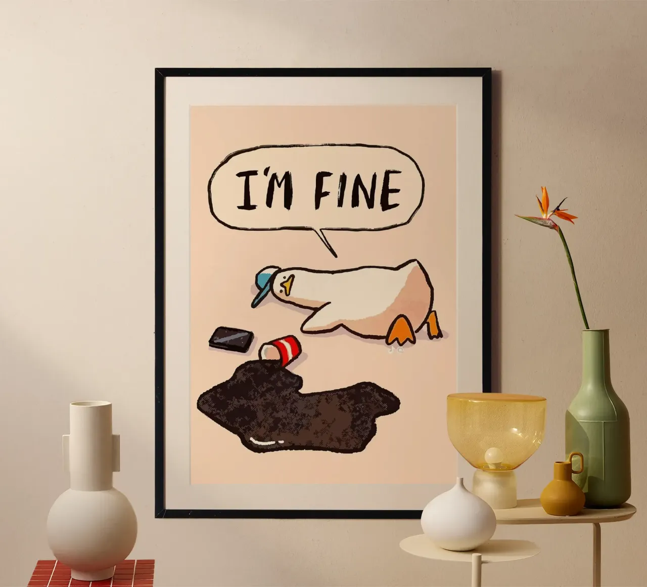 I'M FINE goose speech bubble text poster de James Isaac Jackson