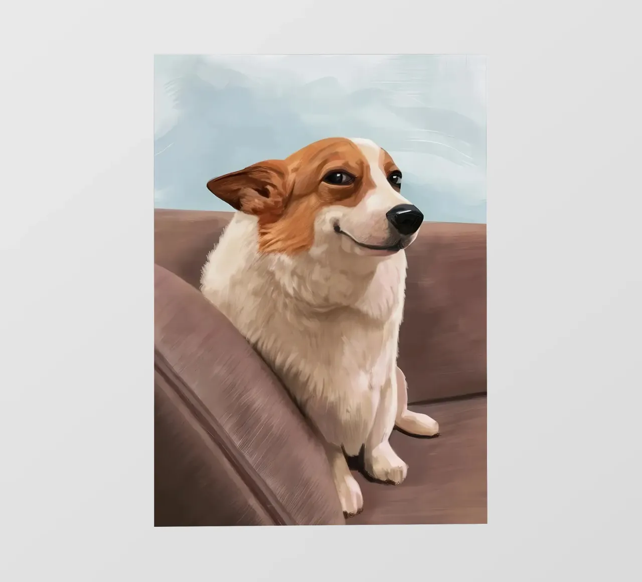 Meme del Corgi sorridente sul divano telo in pvc da James Isaac Jackson