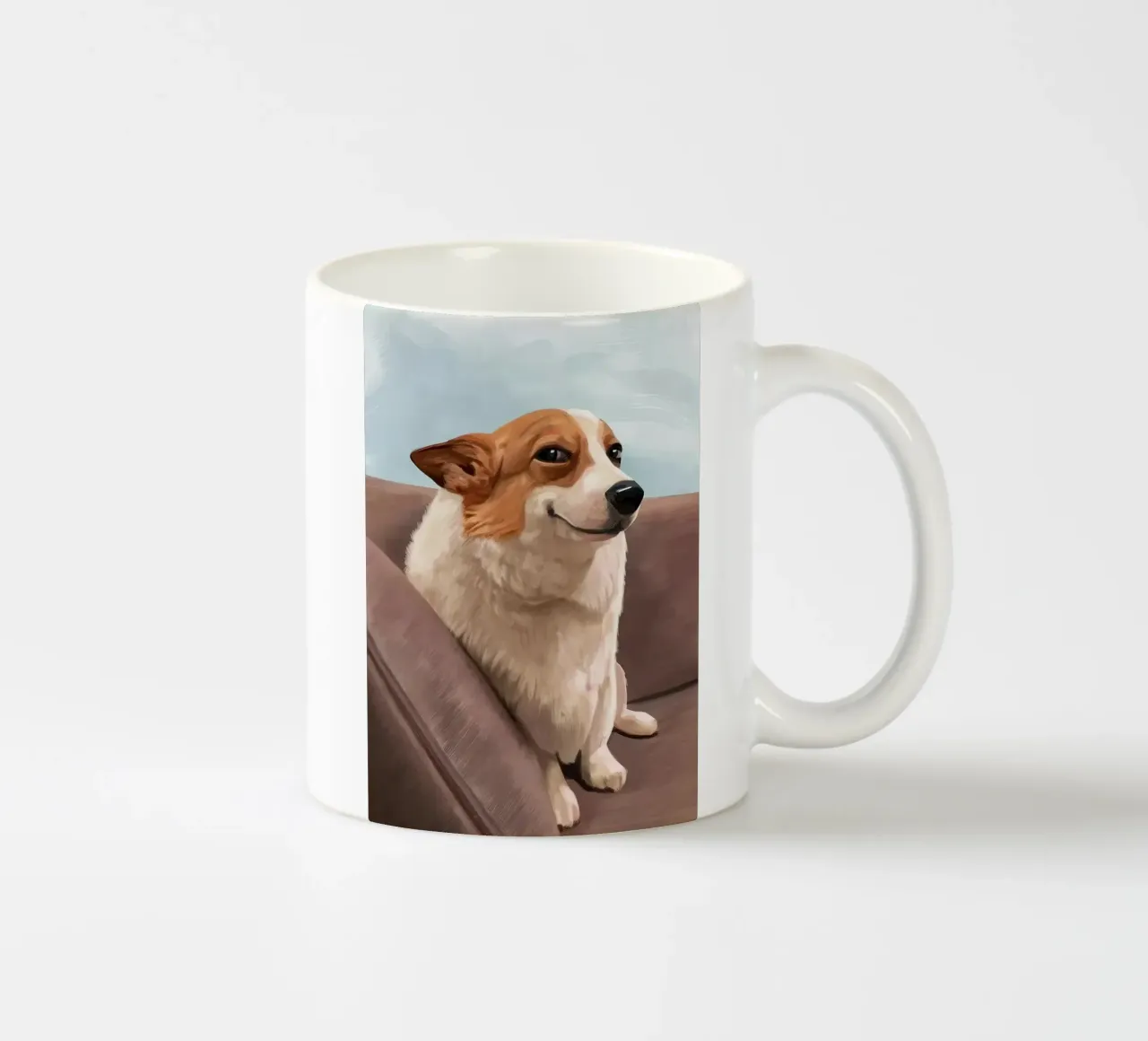 Meme del Corgi sorridente sul divano tazza in ceramica da James Isaac Jackson