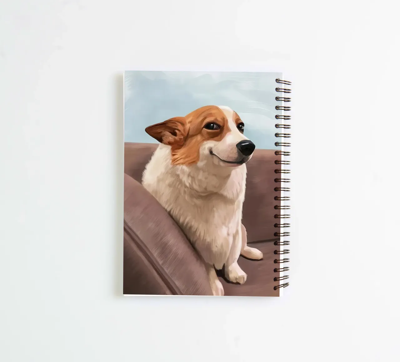 Smiling Corgi on Couch meme spiral notebook by James Isaac Jackson